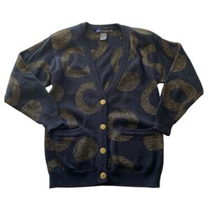 Vintage IB Diffusion Women’s S‎ Black Gold Circle Sweater Cardigan 90s